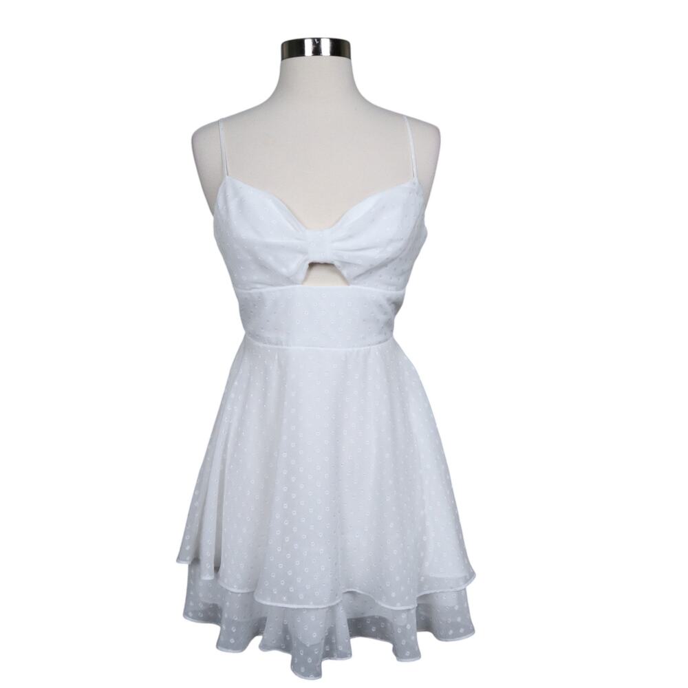 B‎ Darlin Womens Bow Mini Dress Size Small White Bridal Shower Fit Flare Layered - Picture 3 of 12